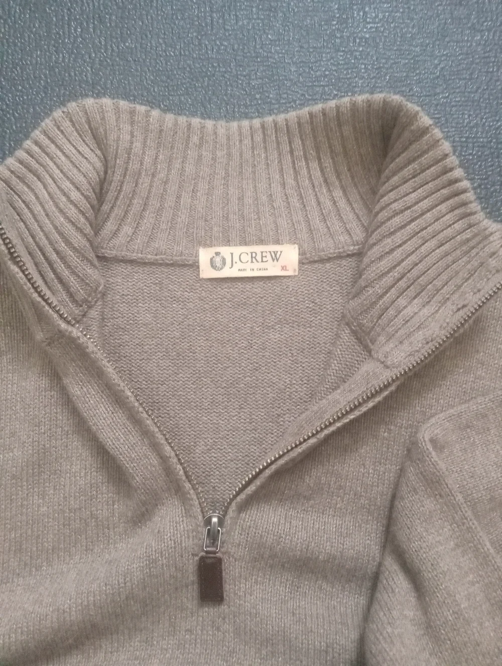 J. Crew Men's Taupe Zip Mock Neck Sweater